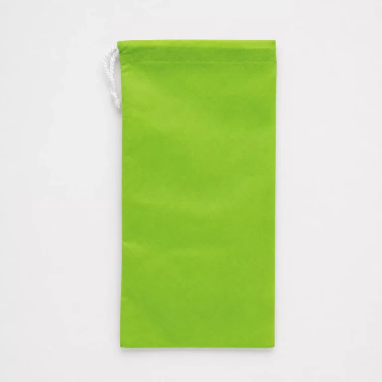 Costal ecológico verde lima con jareta de macramé blanca