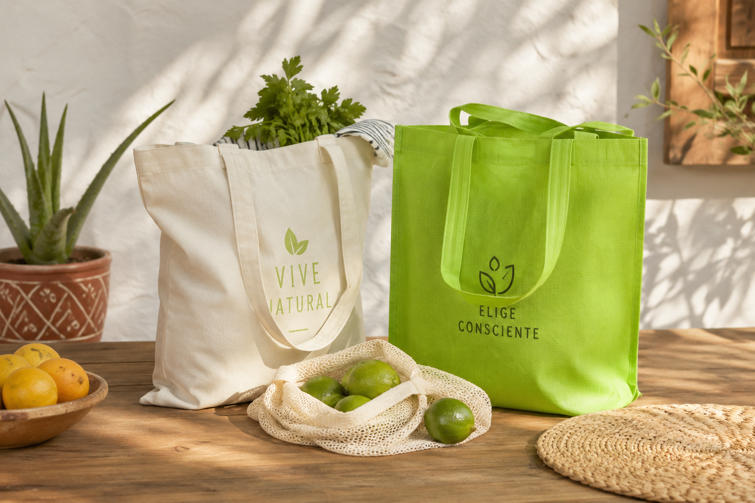 Bolsas ecológicas de algodón y non woven personalizadas con luz cálida, mayoreo en Guadalajara