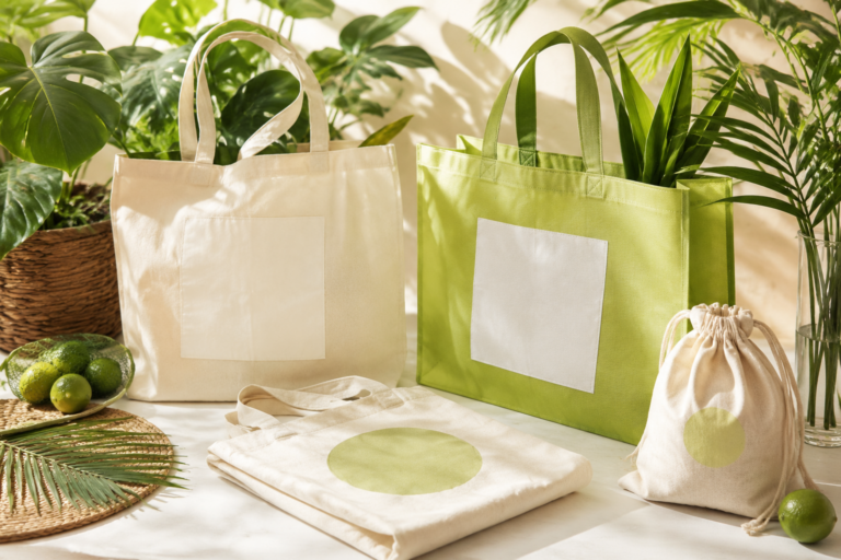 Bolsas ecológicas de algodón y non woven entre plantas tropicales, mayoreo en Mérida