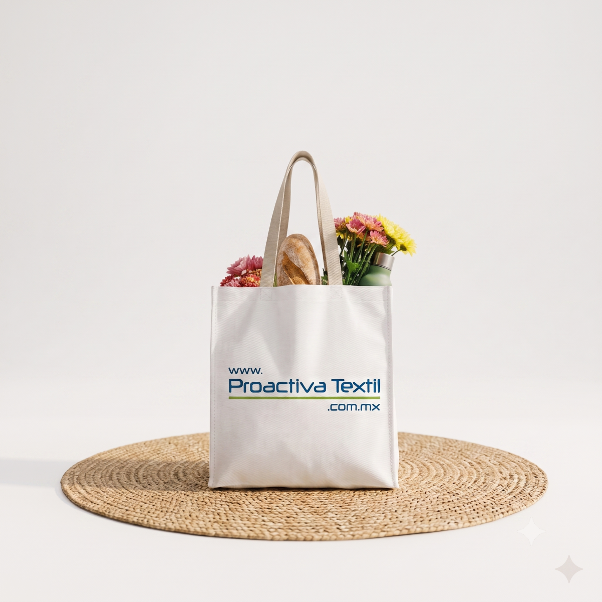 Bolsa ecológica non woven blanca personalizada con el logotipo de Proactiva Textil