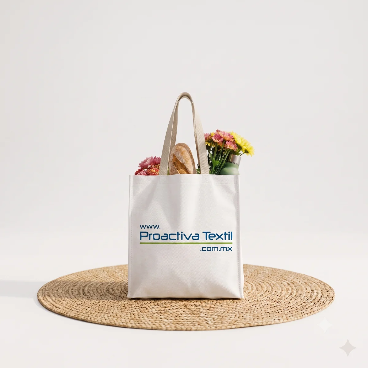 Bolsa ecológica non woven blanca personalizada con el logotipo de Proactiva Textil