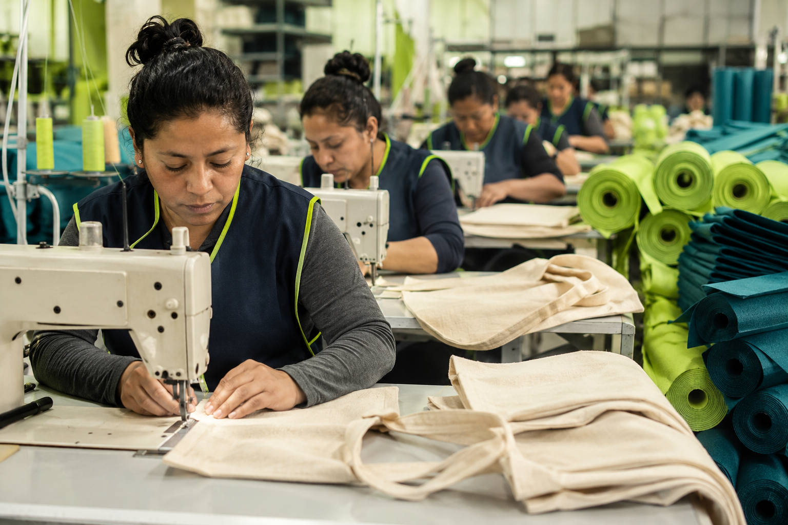 Piso de producción de la fábrica de bolsas ecológicas en Iztapalapa, CDMX