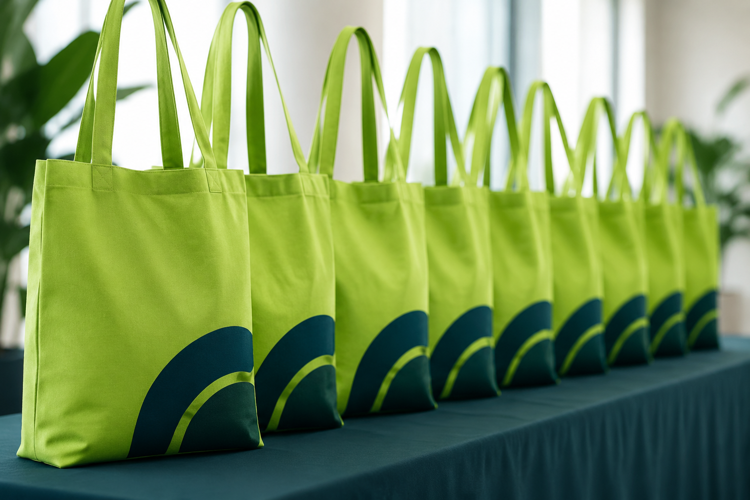 Fila de bolsas ecológicas idénticas para múltiples sucursales de una cadena