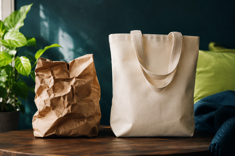 Comparación entre bolsa de papel kraft arrugada y bolsa de manta resistente