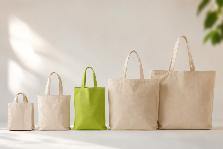 Comparativa de tamaños de bolsas de tela de chica a jumbo