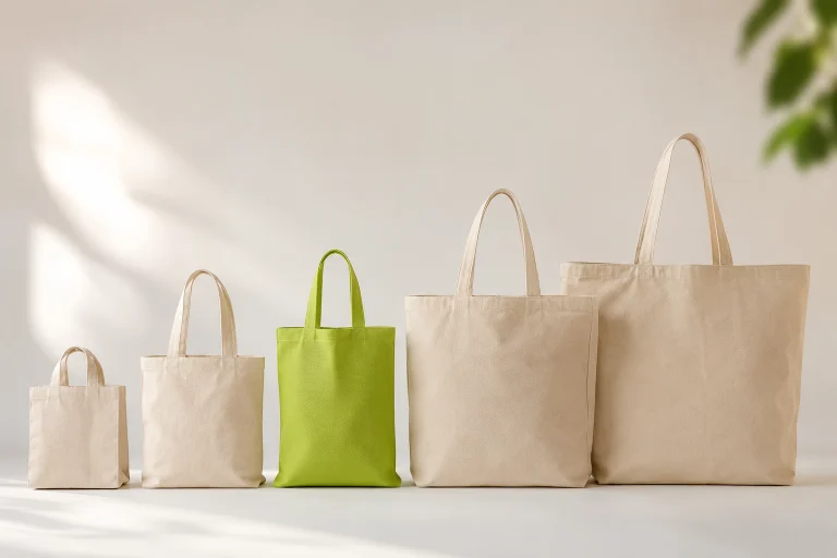 Comparativa de tamaños de bolsas de tela de chica a jumbo